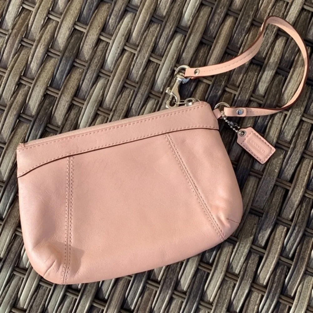 COACH Pearlescent Pale Pink Large Leather Wristlet